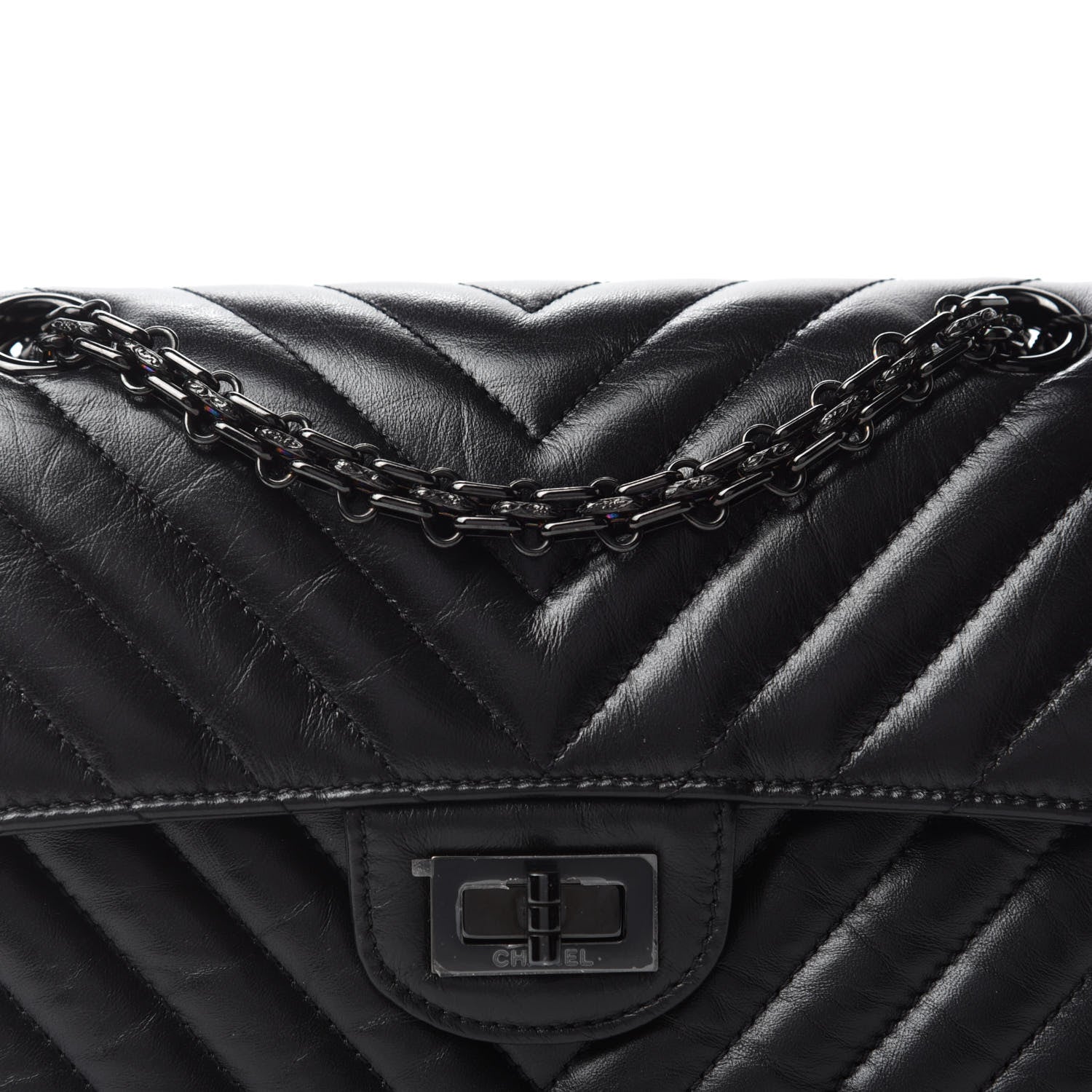 Chanel Aged Calfskin Chevron Quilted 2.55 Reissue Mini Flap So Black 10 of 11