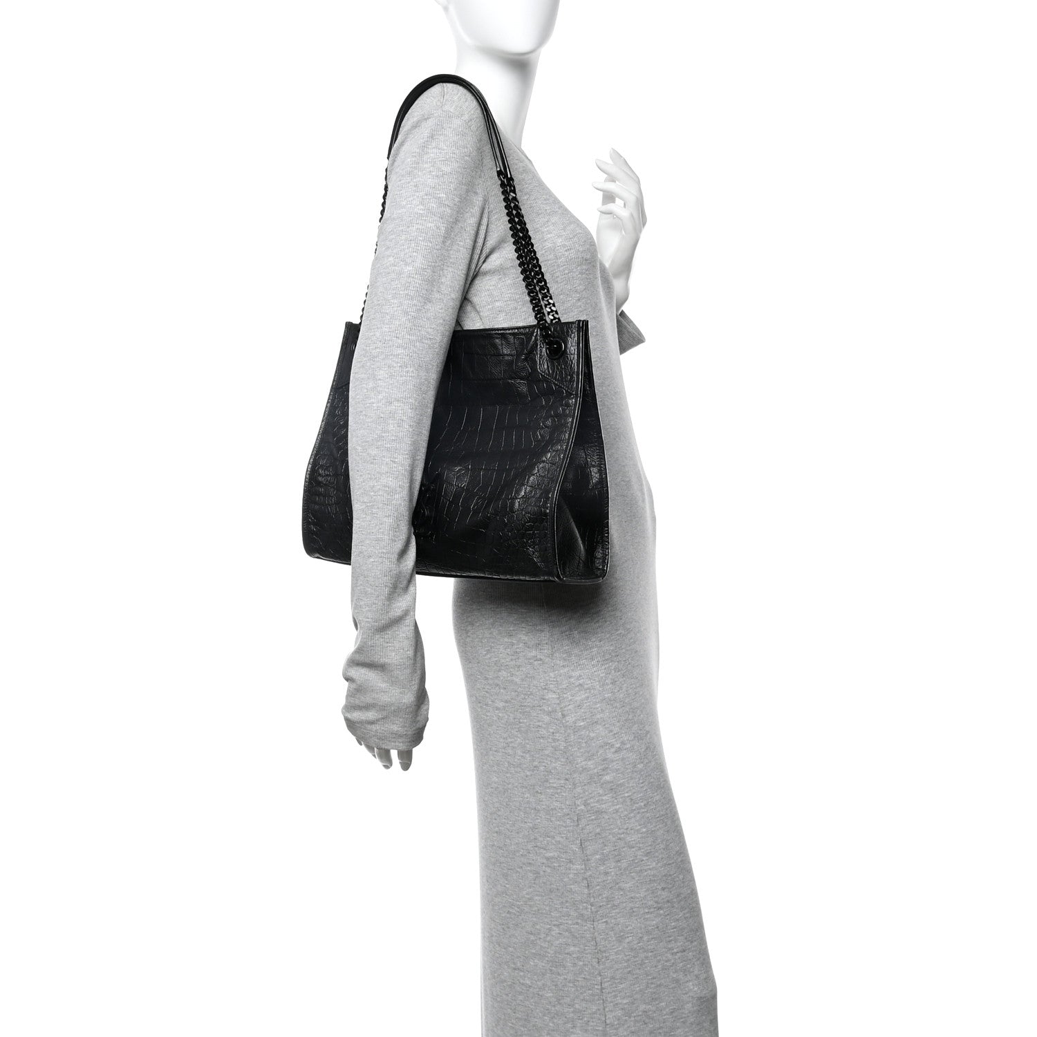 Saint Laurent Calfskin Crocodile Embossed Monogram Medium Niki Shopping Bag Black 2 of 15
