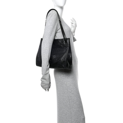 Saint Laurent Calfskin Crocodile Embossed Monogram Medium Niki Shopping Bag Black 2 of 15