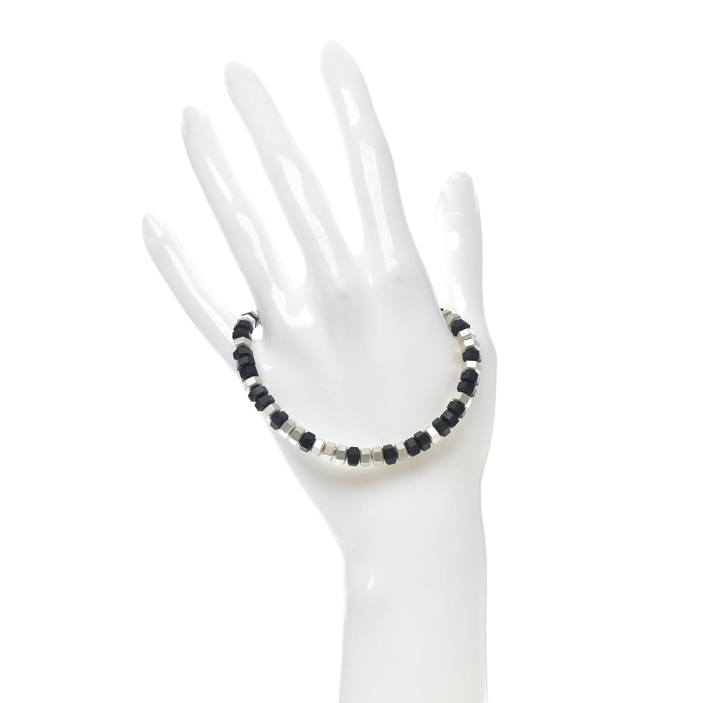 Sterling Silver Rubber Hex Bead Bracelet Black