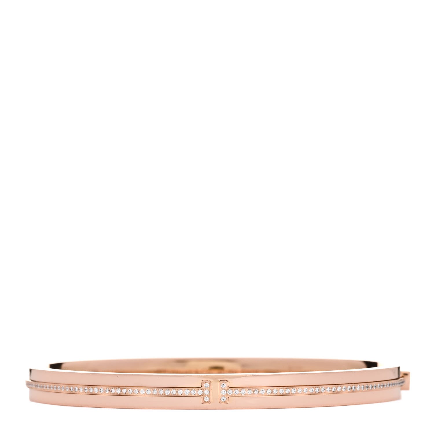 Tiffany 18K Rose Gold Diamond T Hinged Bangle Bracelet 1 of 3