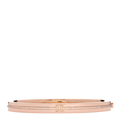 Tiffany 18K Rose Gold Diamond T Hinged Bangle Bracelet 1 of 3