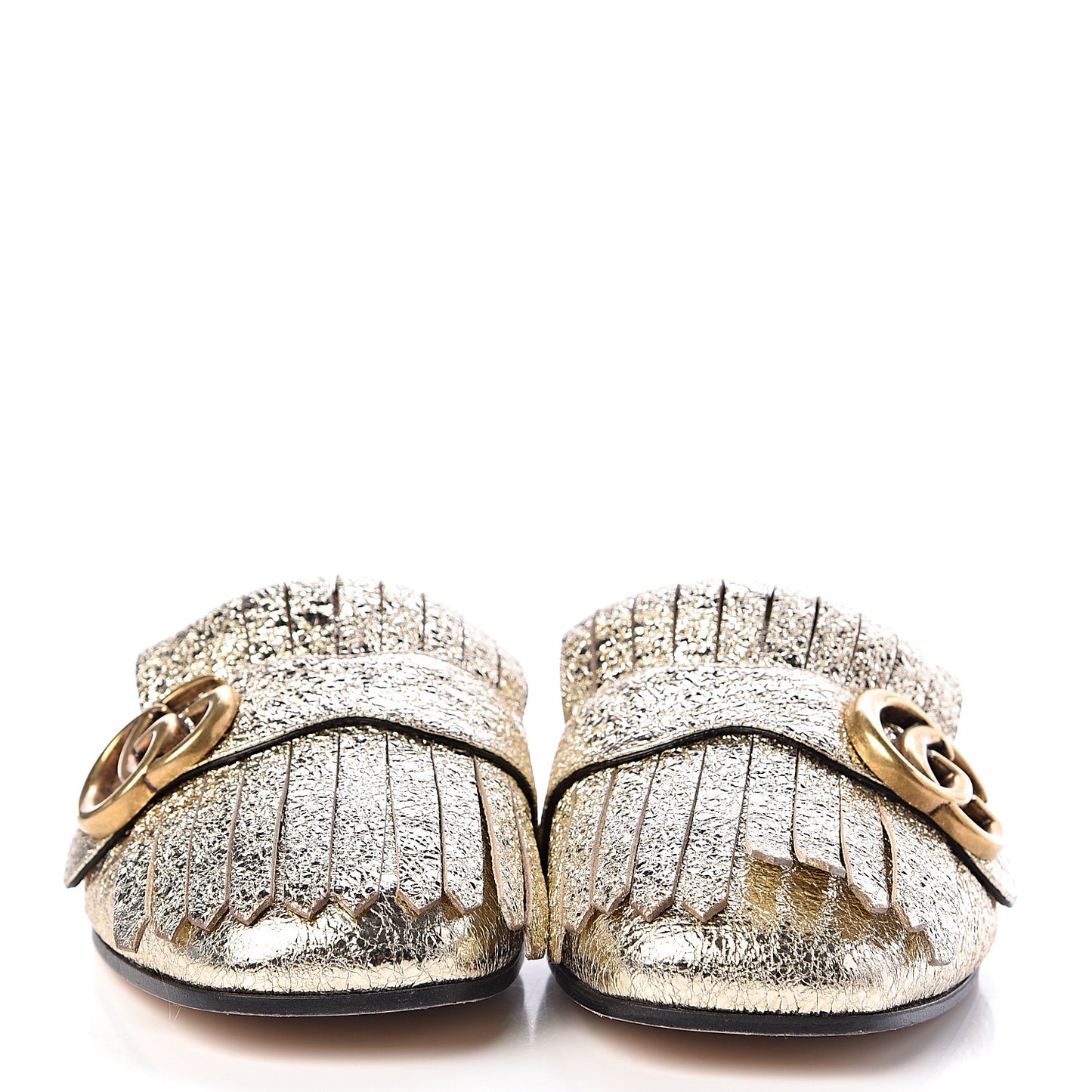 Galassia Womens GG Marmont Fringe Slippers 36.5 Platino