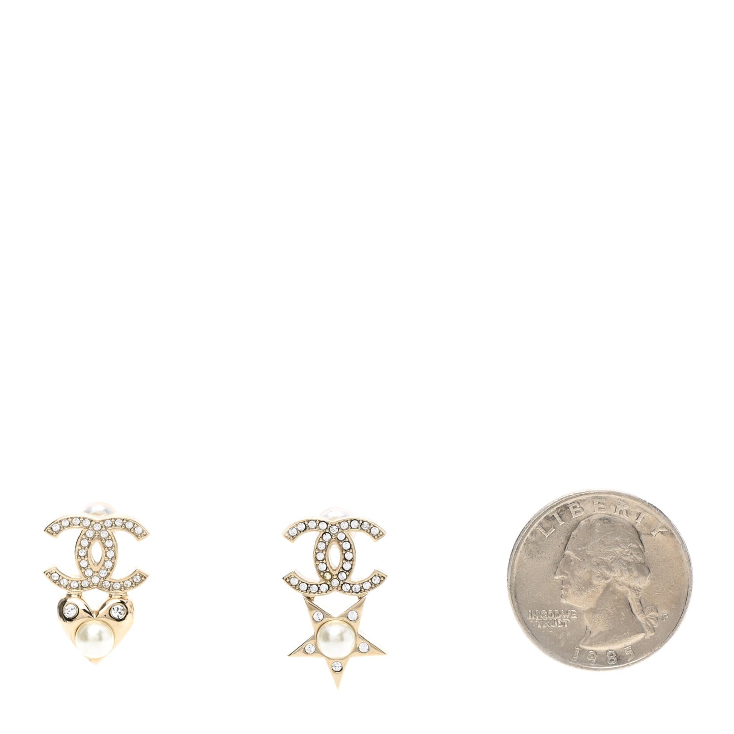 Crystal Pearl Charming Winter CC Star Heart Earrings Gold