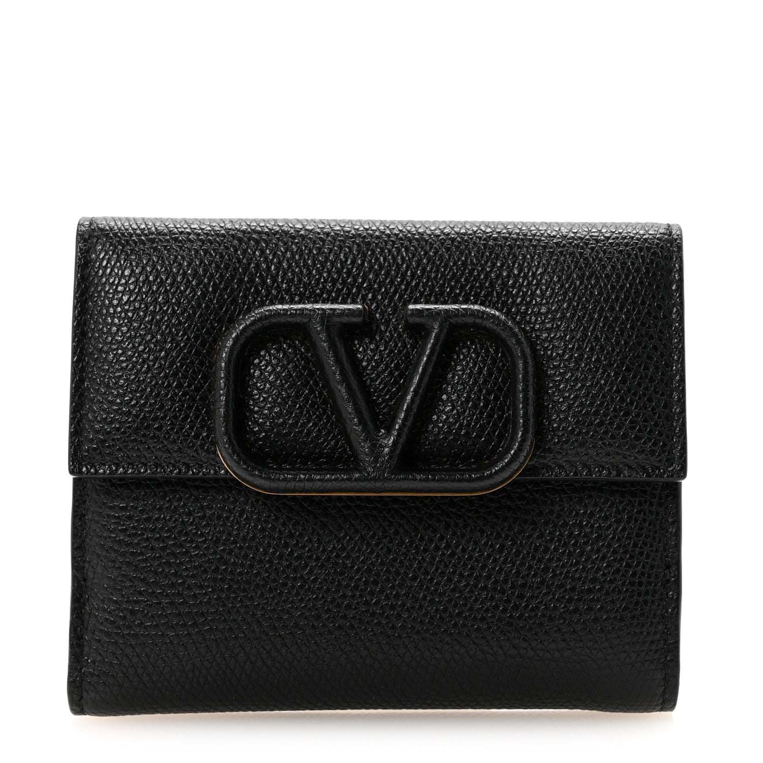 Valentino Garavani Grainy Calfskin VSling Compact Wallet Black 1 of 6