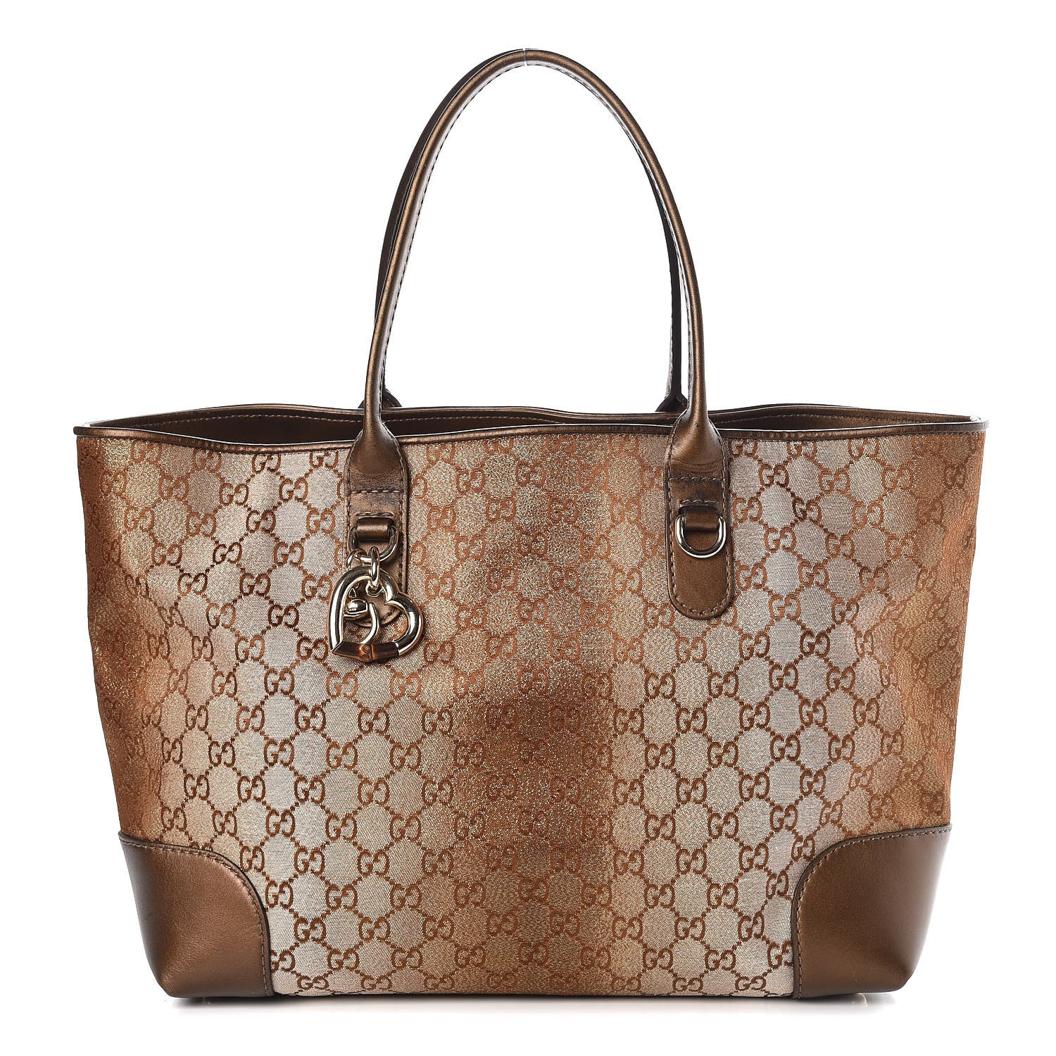 Gucci Monogram Lurex Heart Bit Charm Large Top Handle Tote Bronze 1 of 7