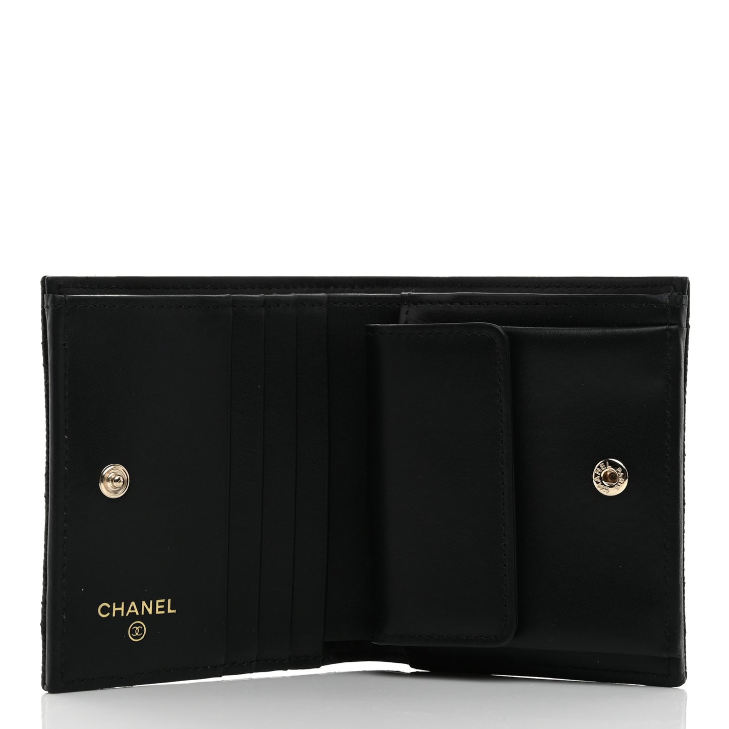 Caviar Quilted Multi Chain CC Compact Bifold Wallet Black