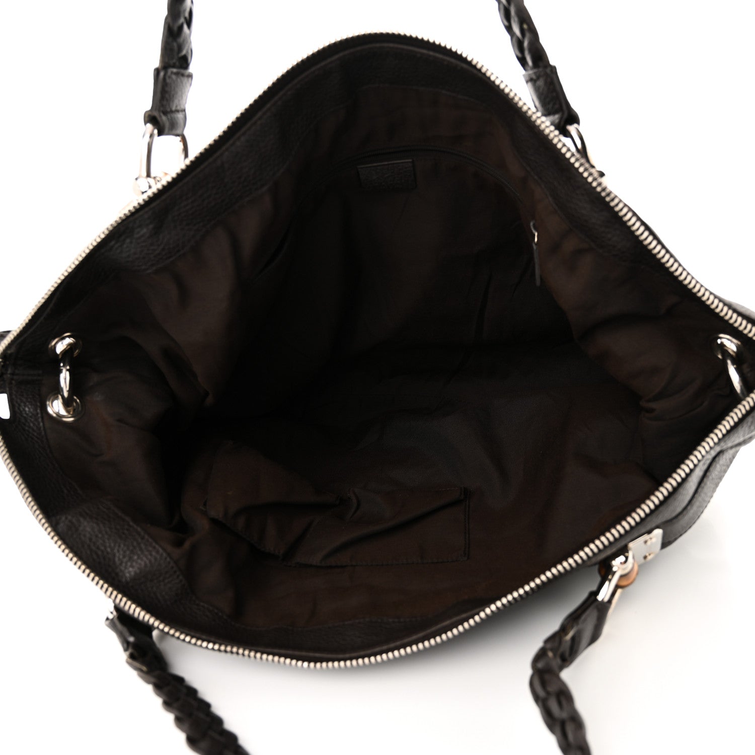 Gucci Pebbled Calfskin Large Bamboo Bar Tassel Shoulder Bag Dark Brown 5 of 10