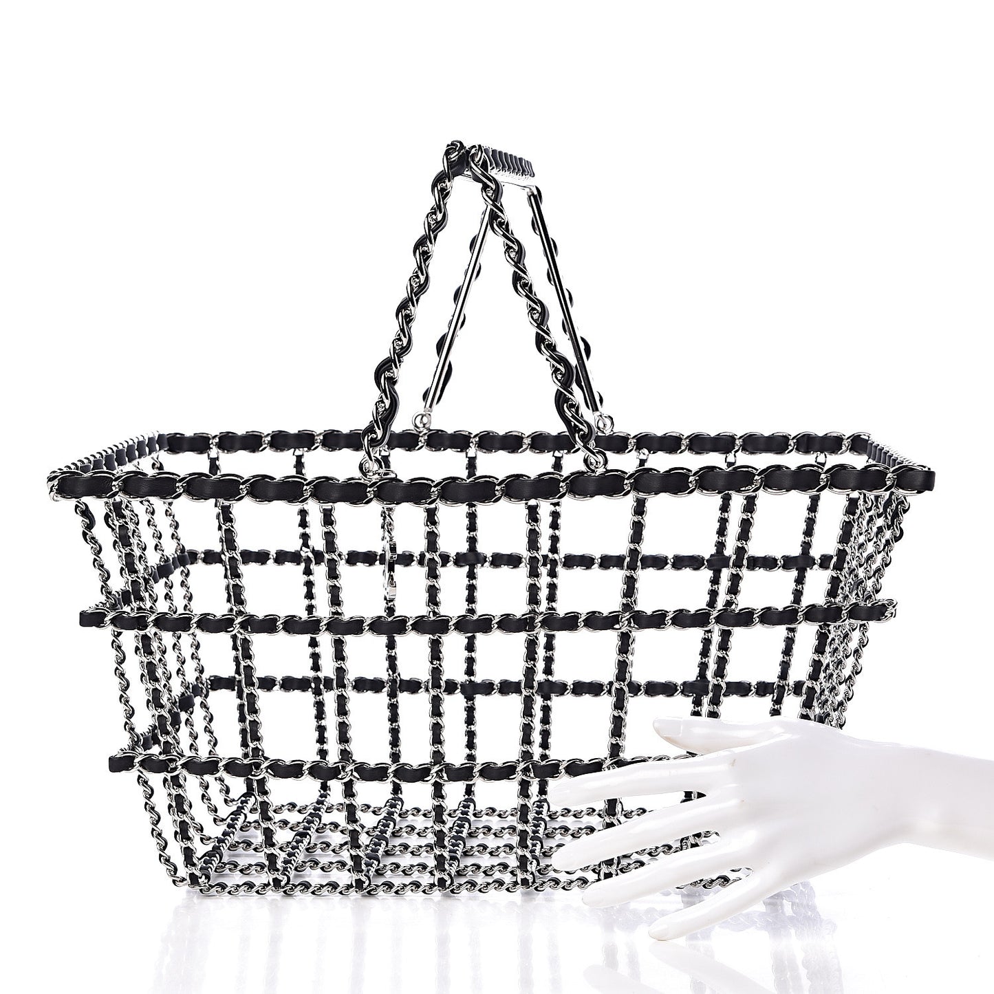 Brass Calfskin Grocery By Shopping Basket Silver