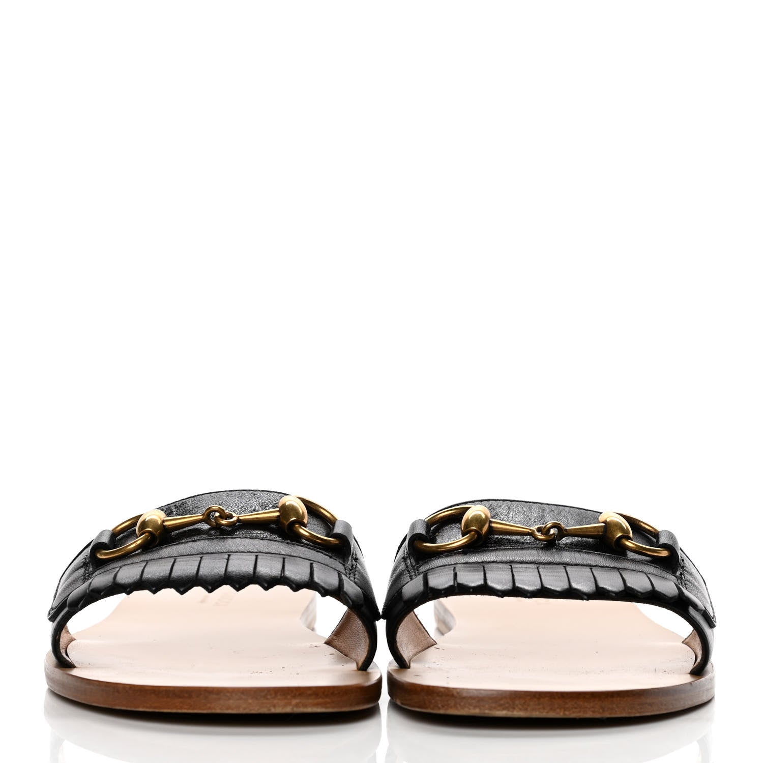 Gucci Malaga Kid Fringe Horsebit Slide Sandals 38 Black 2 of 10