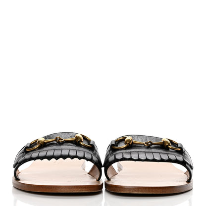 Gucci Malaga Kid Fringe Horsebit Slide Sandals 38 Black 2 of 10