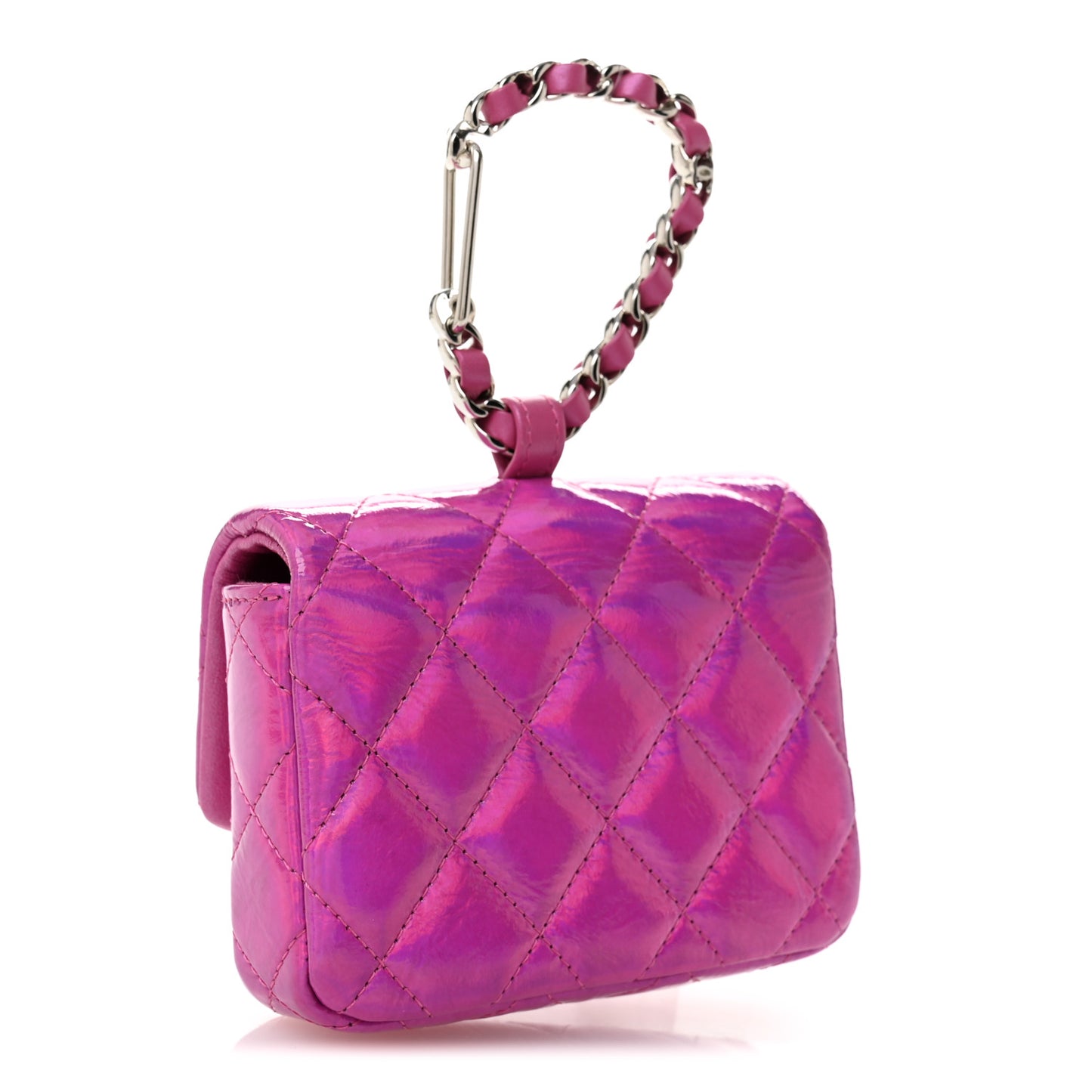 Patent Lambskin Quilted CC Hook Card Holder Pink