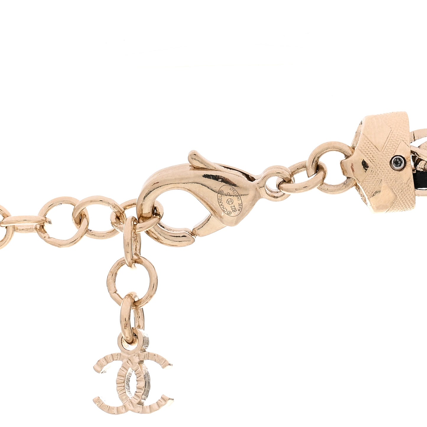 Metal Lambskin Crystal Chain CC Necklace Black Gold