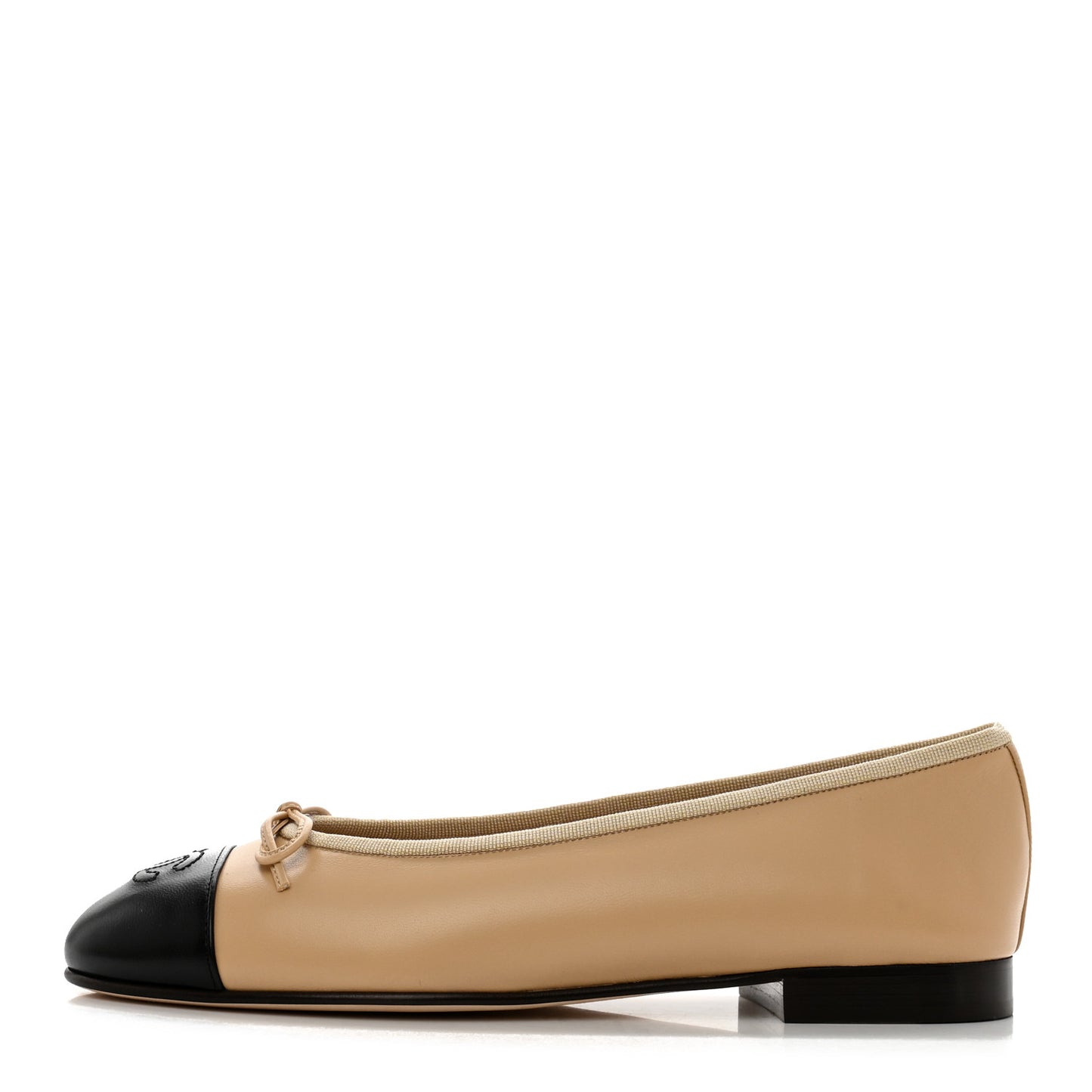 Lambskin Cap Toe CC Ballerina Flats 38.5 Beige Black