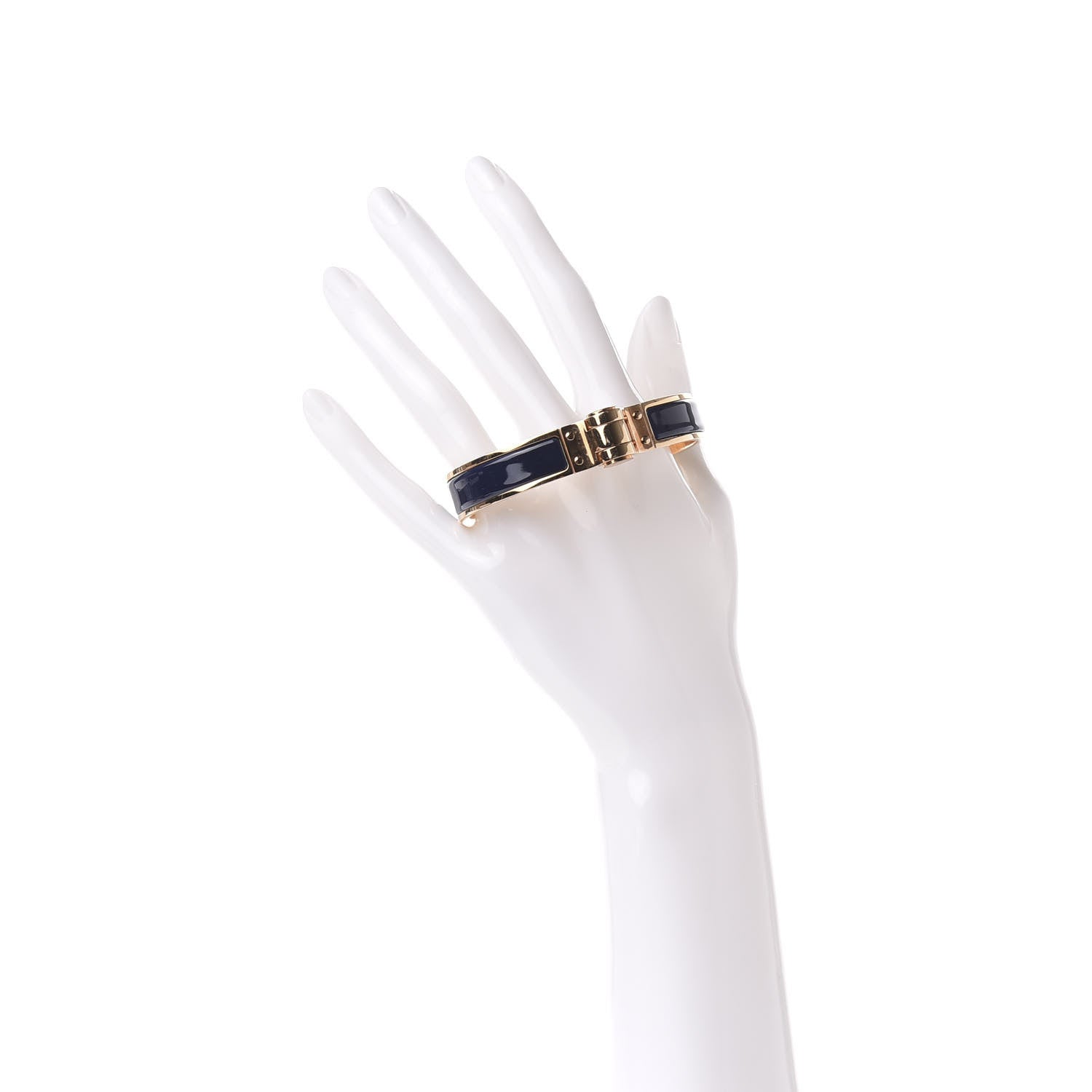 Hermes Enamel Charniere Uni Narrow Hinged Bracelet M Bleu Abysse 2 of 6