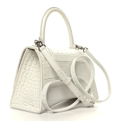 Balenciaga Calfskin Crocodile Embossed Small Hourglass Top Handle Bag White 3 of 15