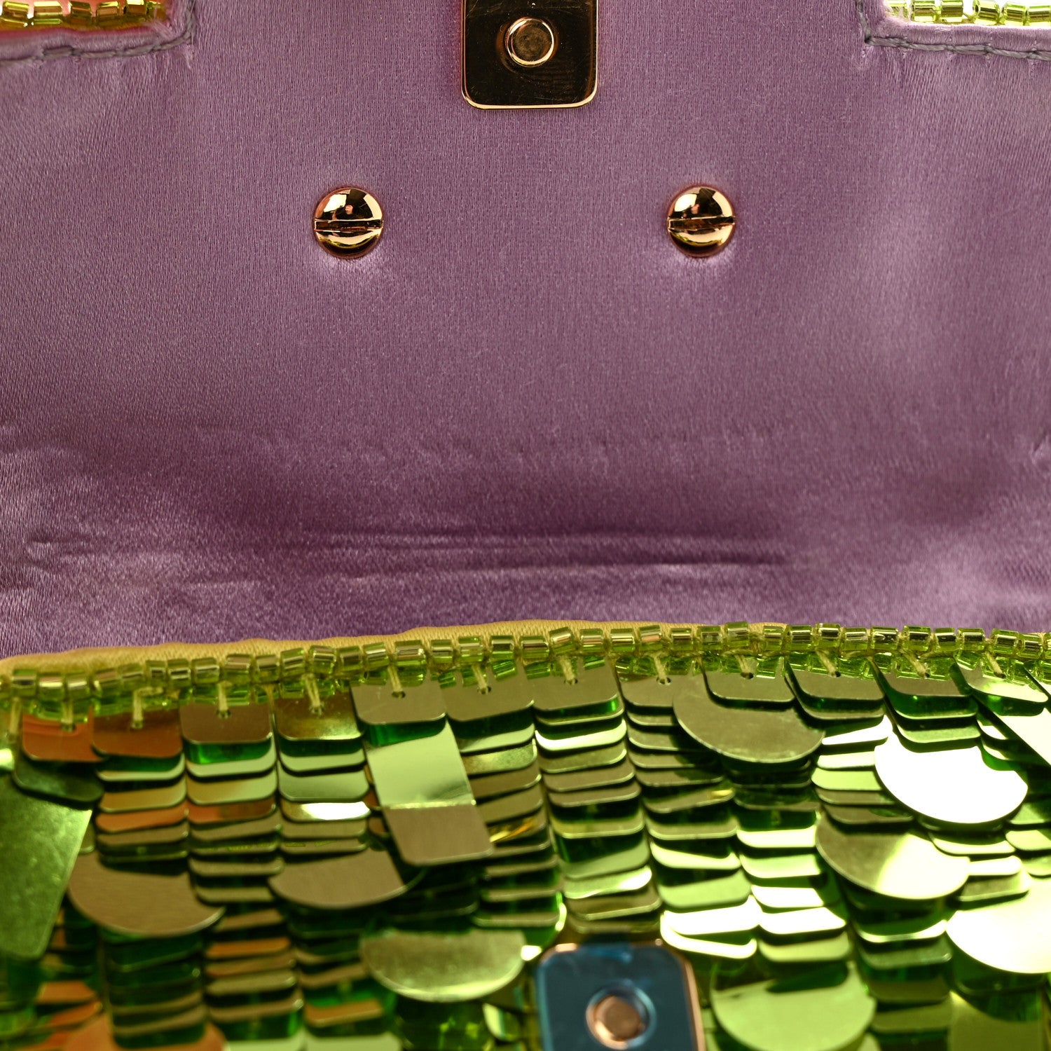 Fendi Sequin Paillettes Shiny Nappa Sex and the City Nano Maxi Buckle Baguette Charm Wasabi 11 of 14