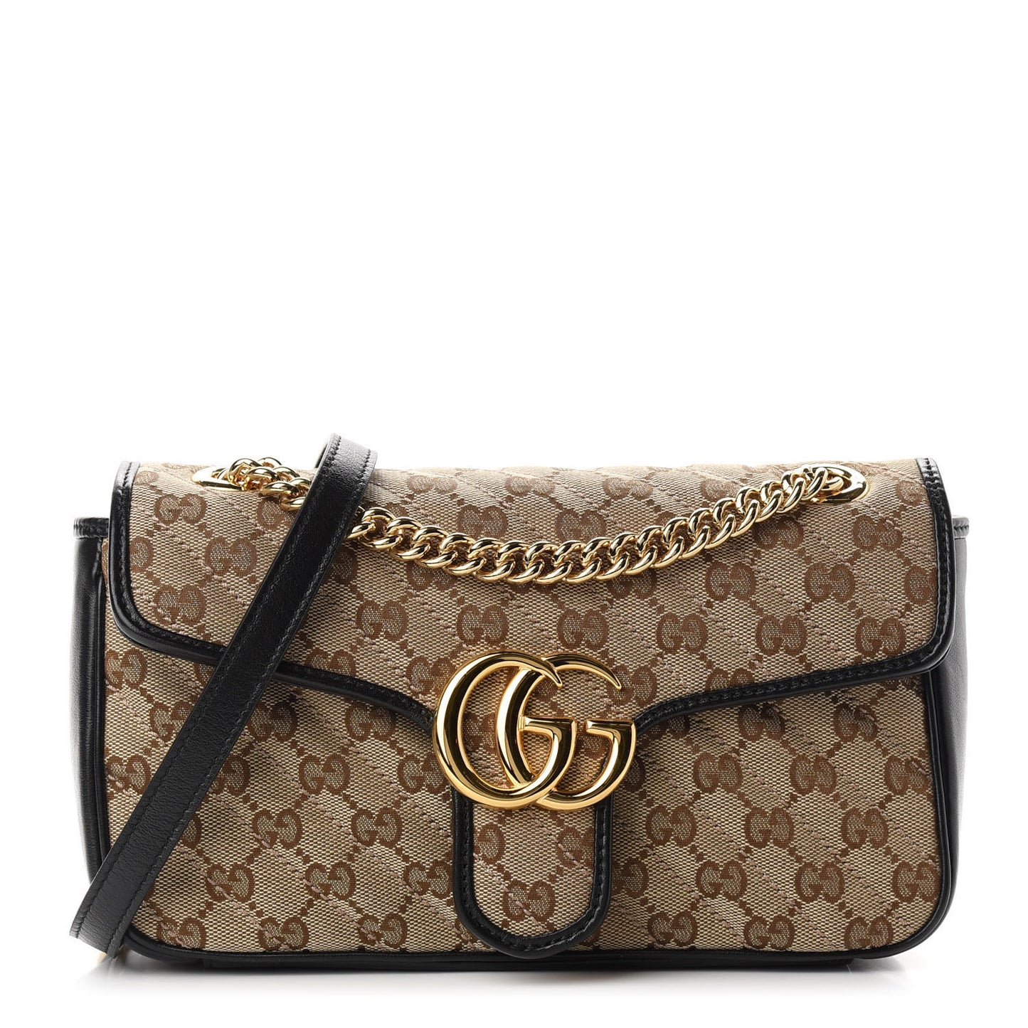 Monogram Matelasse Diagonal Small GG Marmont Shoulder Bag Beige Black