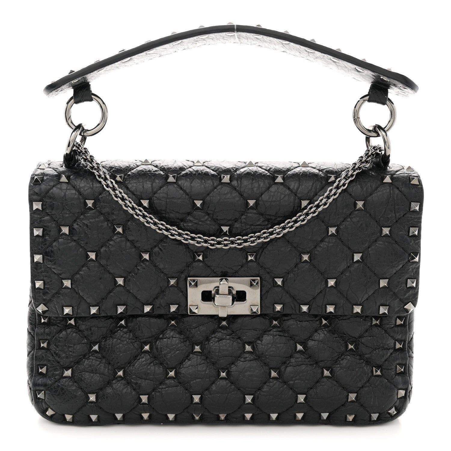 Valentino Garavani Craquele Nappa Medium Rockstud Spike Shoulder Bag Black 1 of 11