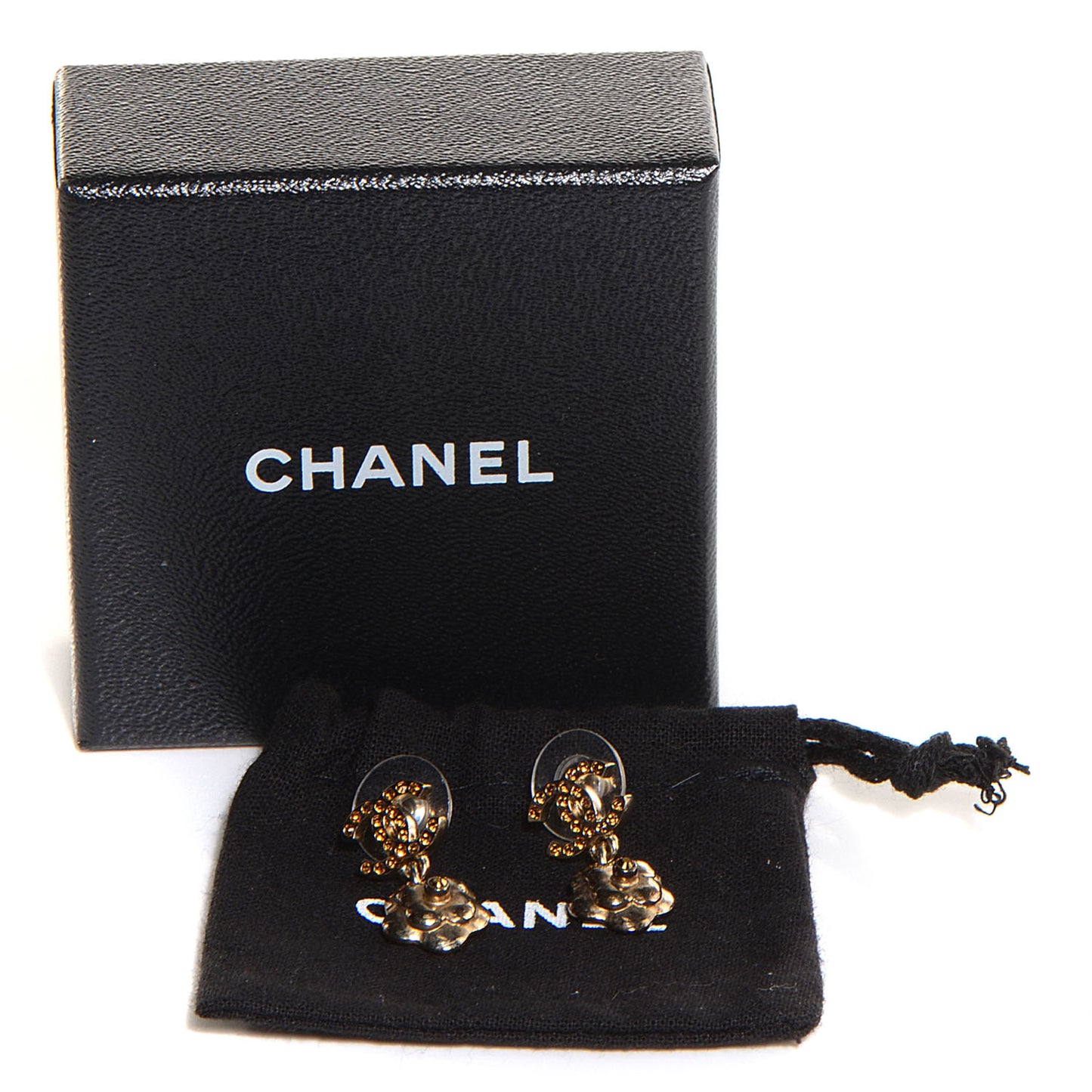 Crystal CC Camellia Drop Earrings Gold