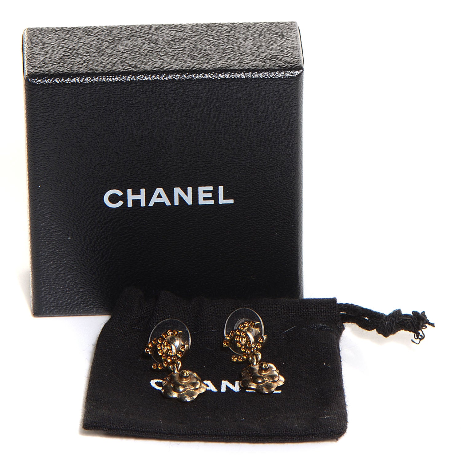 Chanel Crystal CC Camellia Drop Earrings Gold 5 of 5