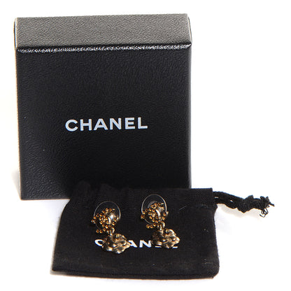 Chanel Crystal CC Camellia Drop Earrings Gold 5 of 5