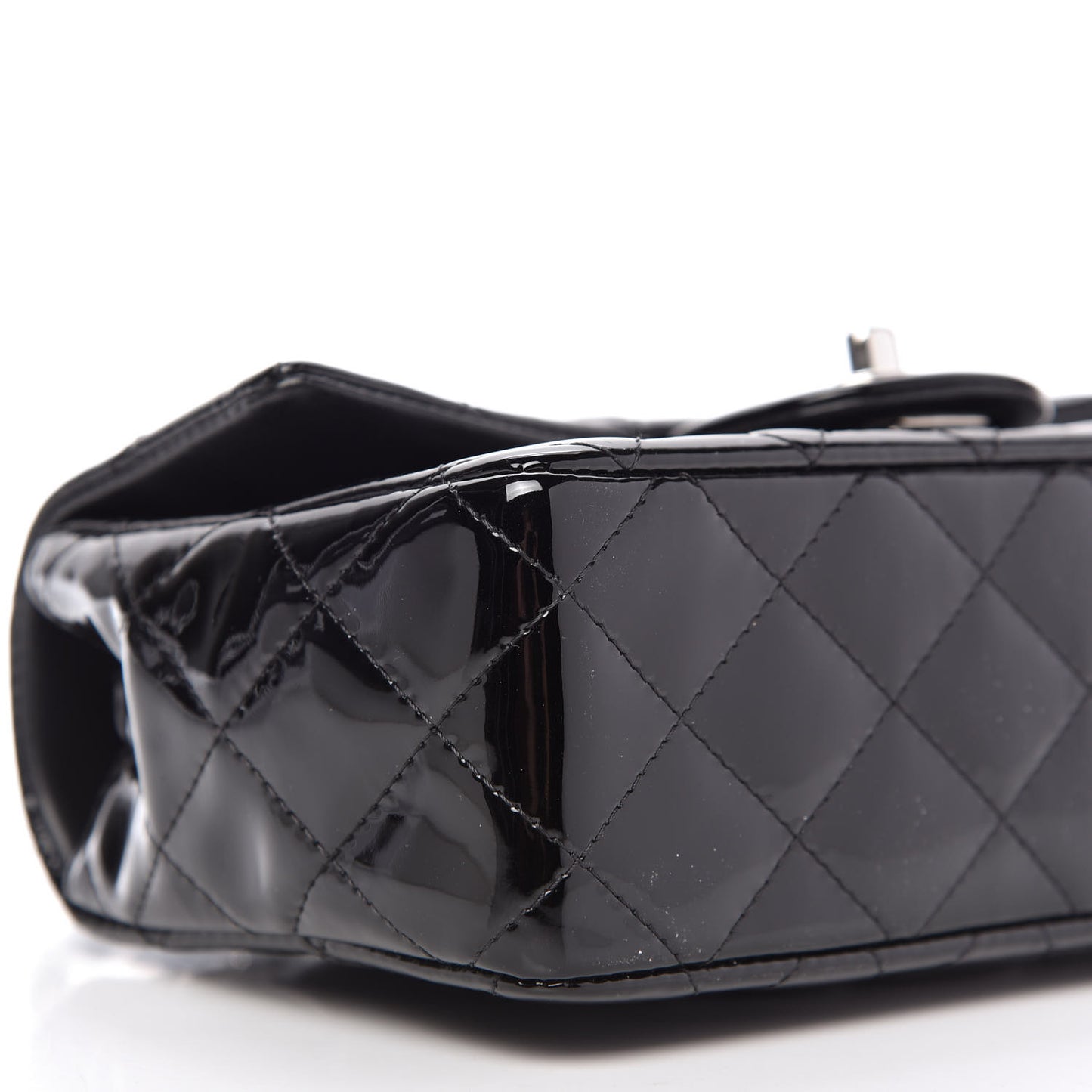Patent Calfskin Quilted Mini Rectangular Flap Black