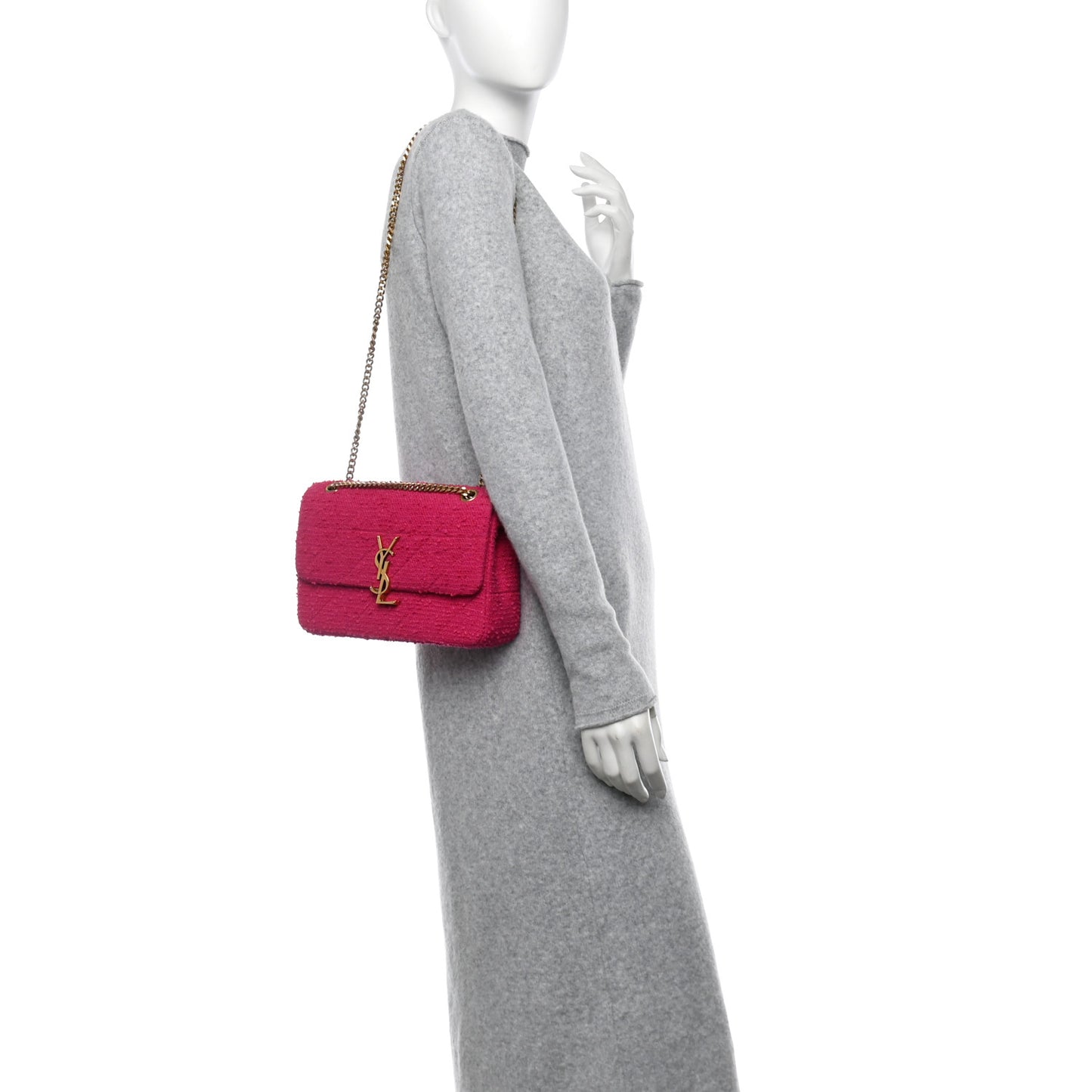 Boucle Tweed Patchwork Monogram Medium Jamie Baguette Magenta