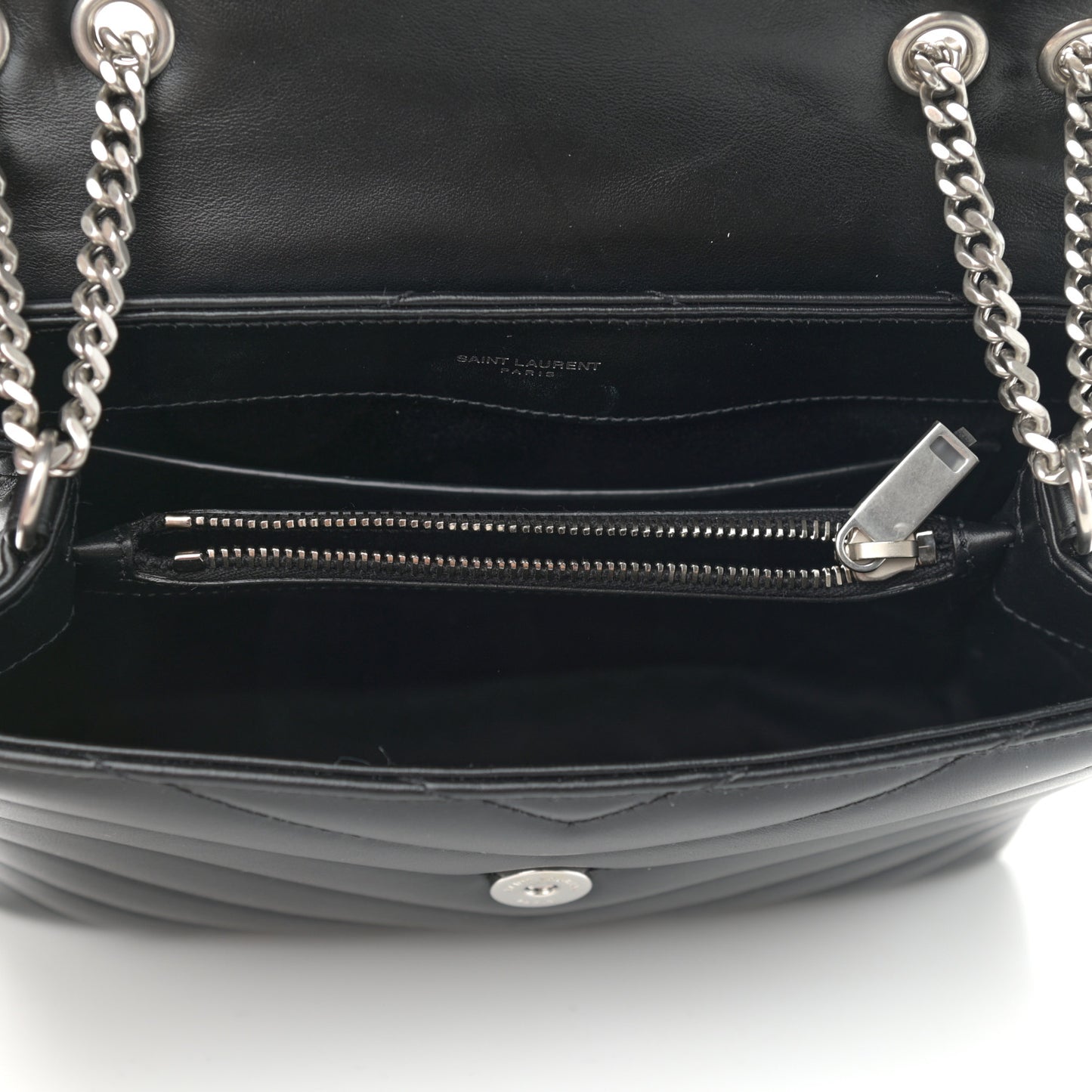 Calfskin Y Quilted Monogram Small Loulou Chain Satchel Black