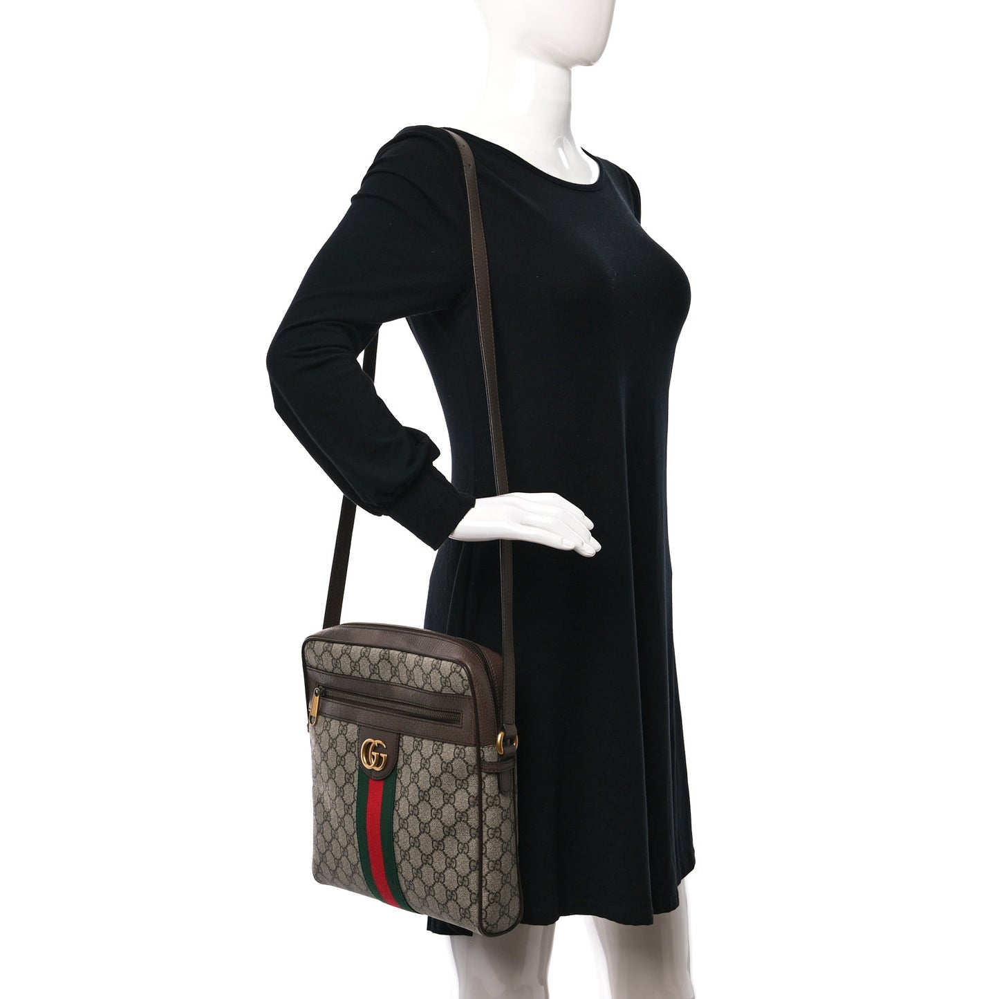 GG Supreme Monogram Web Medium Ophidia Messenger Bag Brown