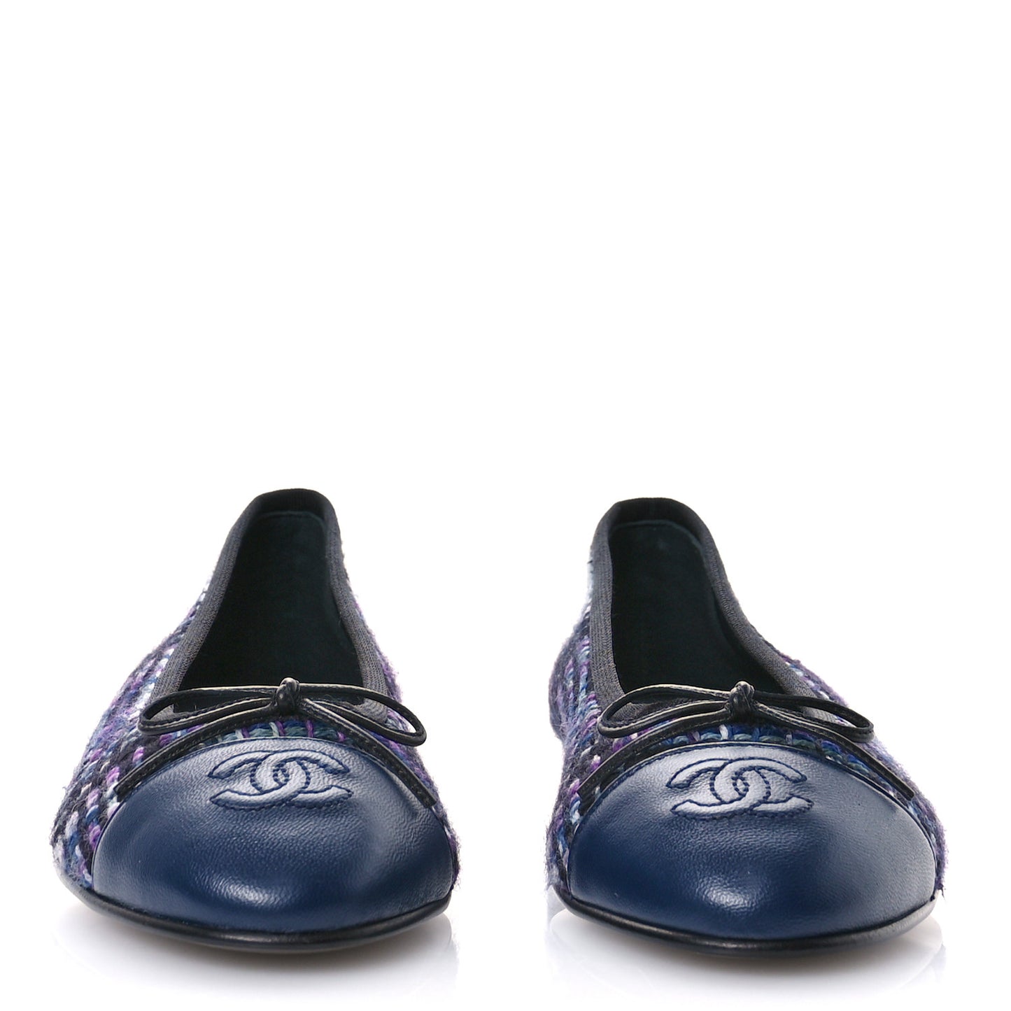 Wool Tweed Lambskin Cap Toe Ballerina Flats 37.5 Black Purple Blue White