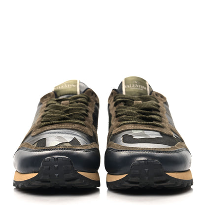 Valentino Garavani Nappa Suede Camouflage Womens Rockrunner Sneakers 40 Kaki Platine 3 of 9