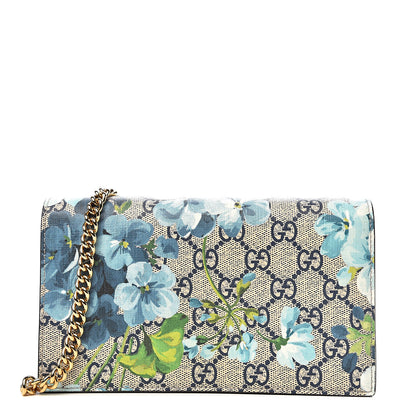 Gucci GG Supreme Monogram Blooms Chain Wallet Blue 1 of 11