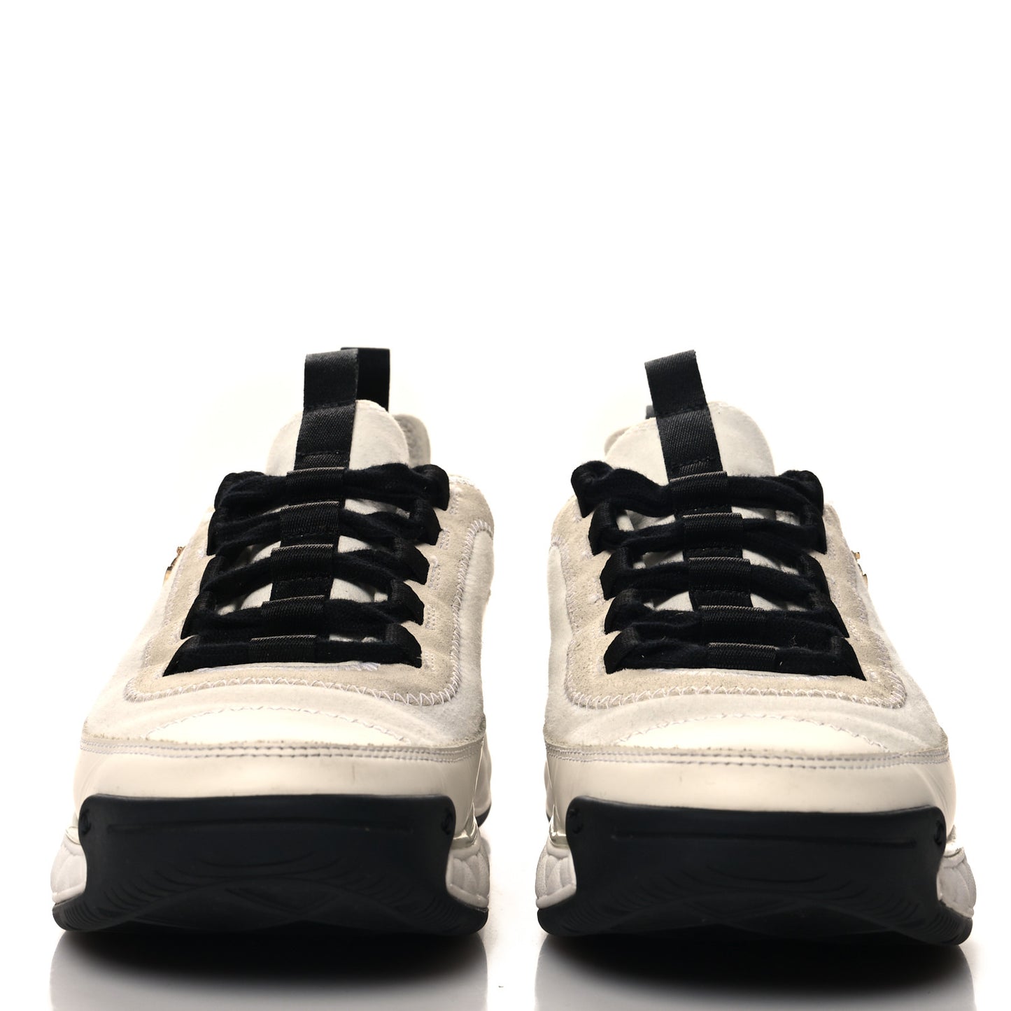 Velvet Calfskin Mixed Fibers CC Sneakers 39 Ivory Black