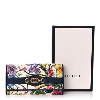Gucci Canvas Flora Floral Trapuntata Zumi Continental Wallet Great White Multicolor Blue Agata 12 of 12