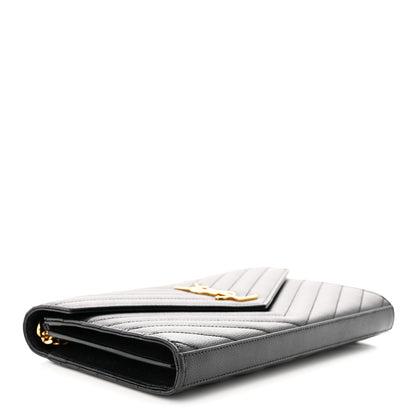 Saint Laurent Grain De Poudre Matelasse Chevron Monogram Chain Wallet Black 4 of 13