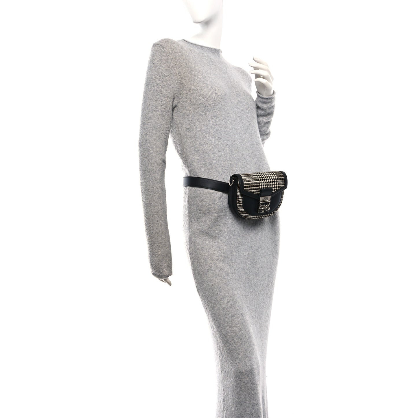 Calfskin Houndstooth Mini Patricia Belt Bag Black White