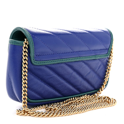 Gucci Azalea Calfskin Enamel Matelasse Diagonal Super Mini Torchon GG Marmont Shoulder Bag Imperial Blue Pavone 3 of 11