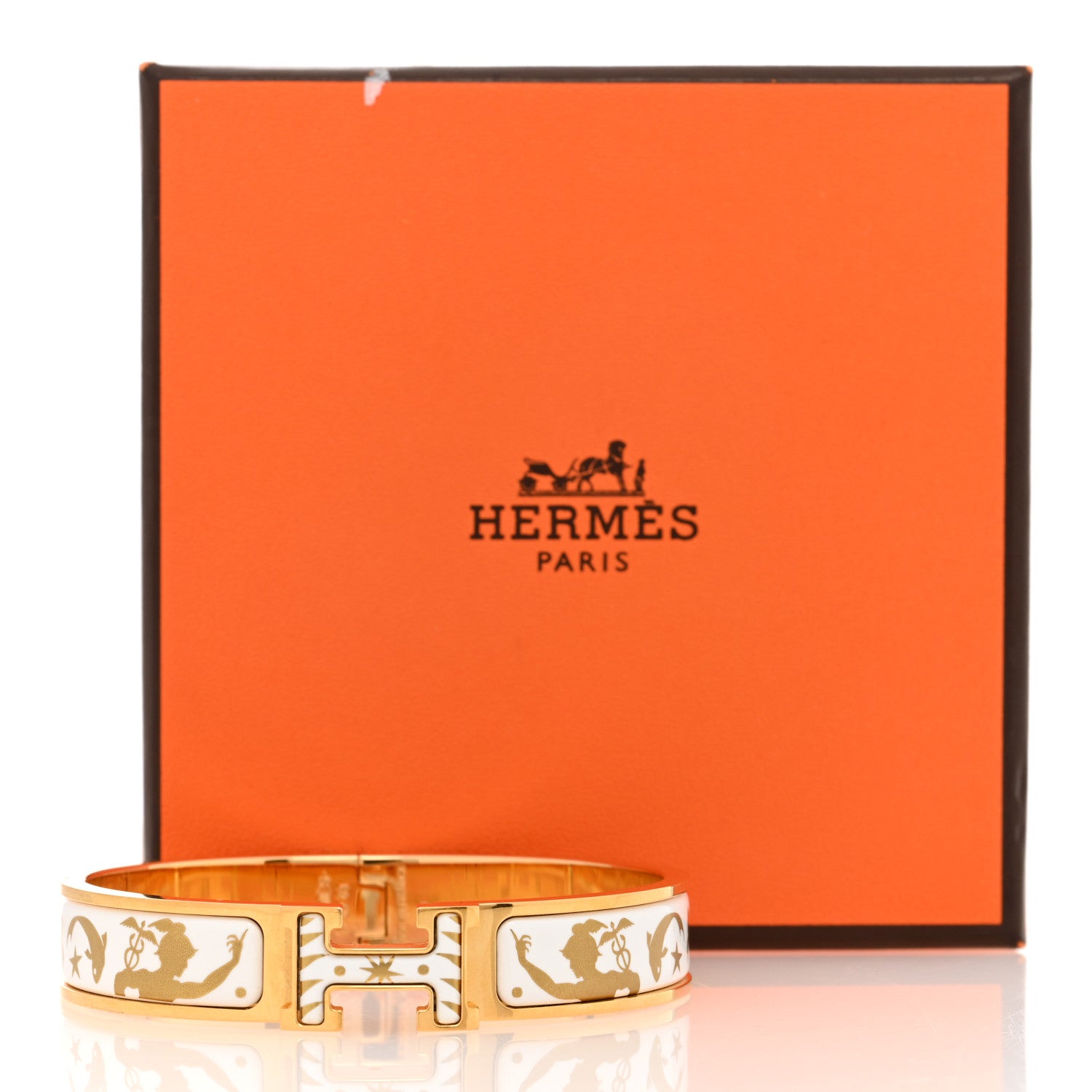 Hermes Enamel Printed D'Orphee Narrow Clic Clac H Bracelet PM Platine White 5 of 5