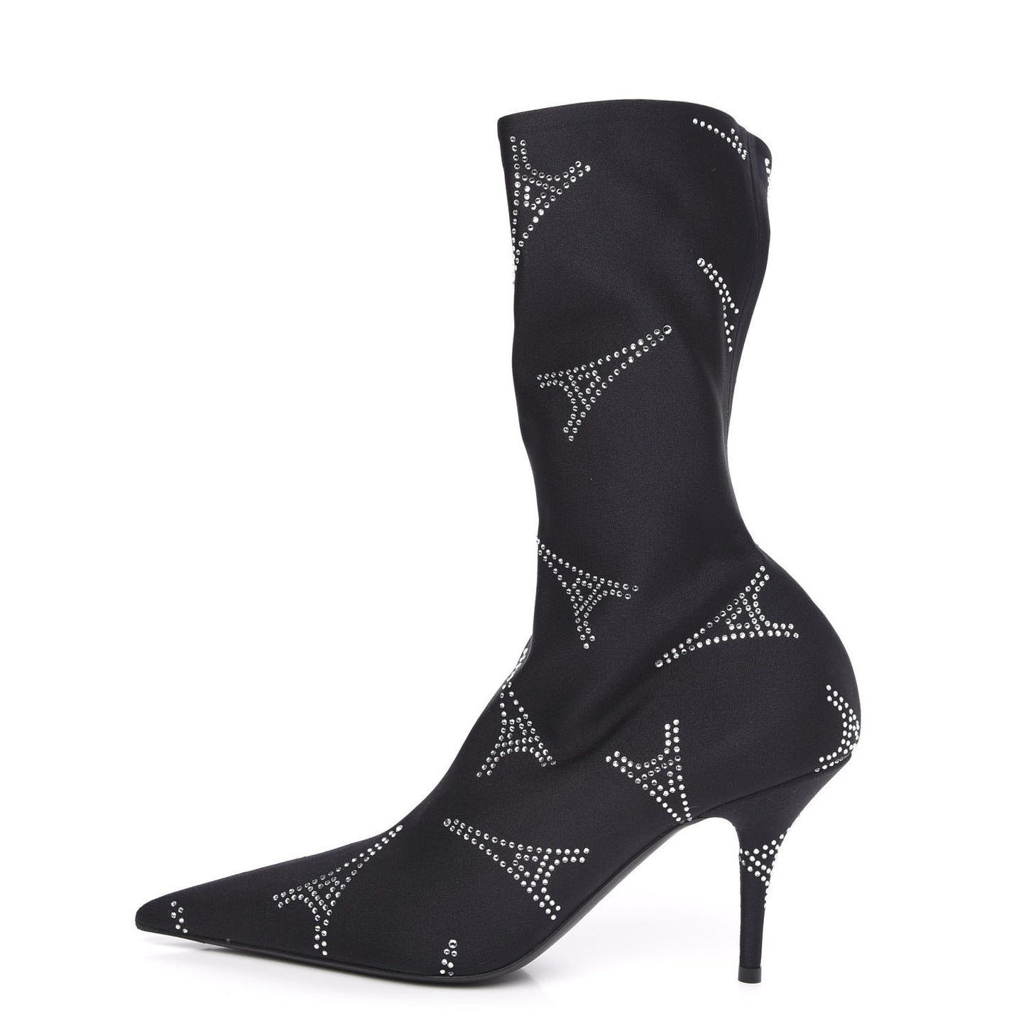 Spandex Crystal Eiffel Tower Print Extreme Pointed Toe Knife Ankle Boots 39.5 Black
