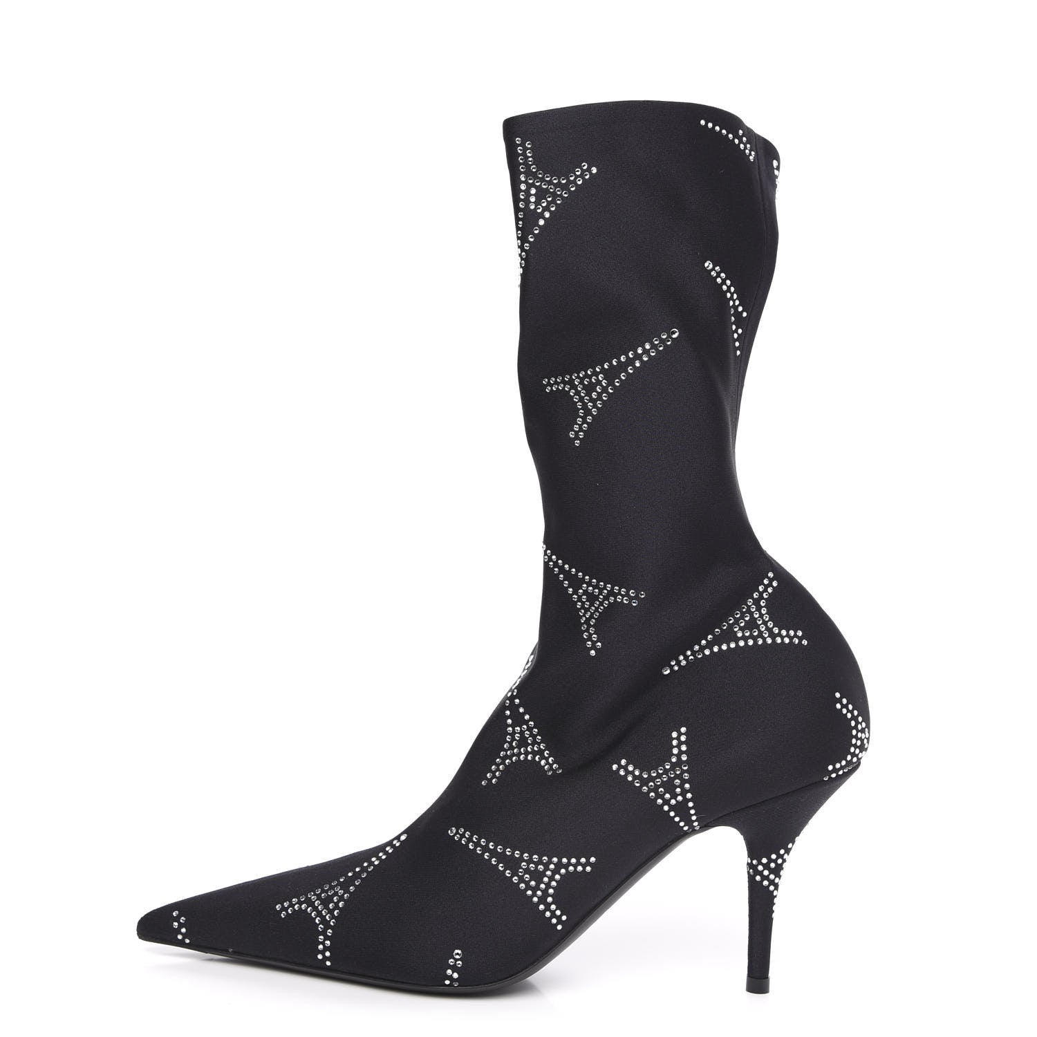 Balenciaga Spandex Crystal Eiffel Tower Print Extreme Pointed Toe Knife Ankle Boots 39.5 Black 1 of 6