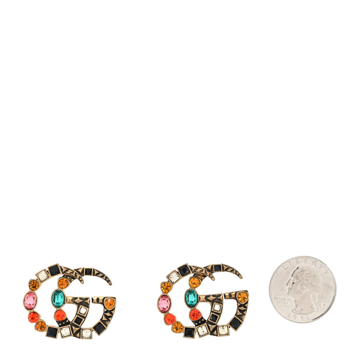 Gucci Crystal Double G Clip On Earrings Aged Gold Multicolor 2 of 5