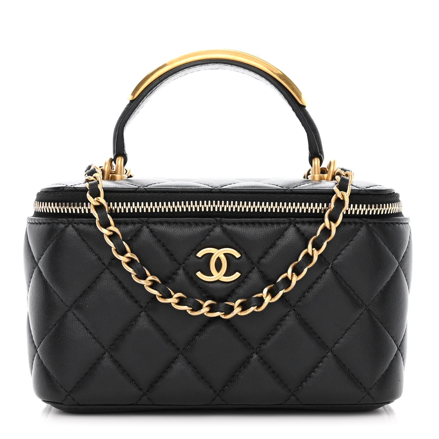 Chanel Lambskin Quilted Metal Small Top Handle Vanity Case With Chain Black 1 of 12