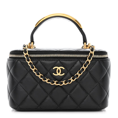Chanel Lambskin Quilted Metal Small Top Handle Vanity Case With Chain Black 1 of 12