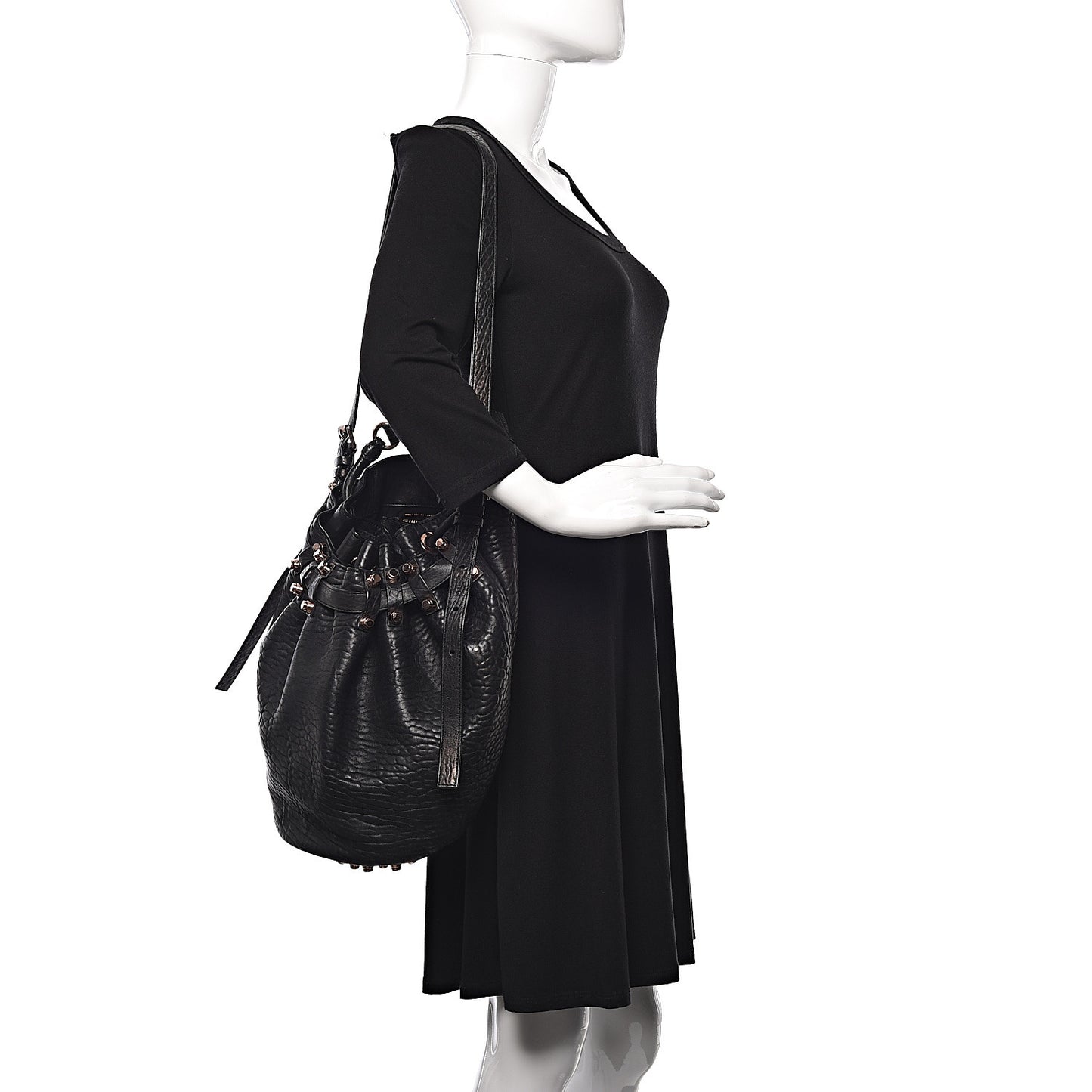 Pebbled Lambskin Diego Bucket Black Rose Gold Hardware