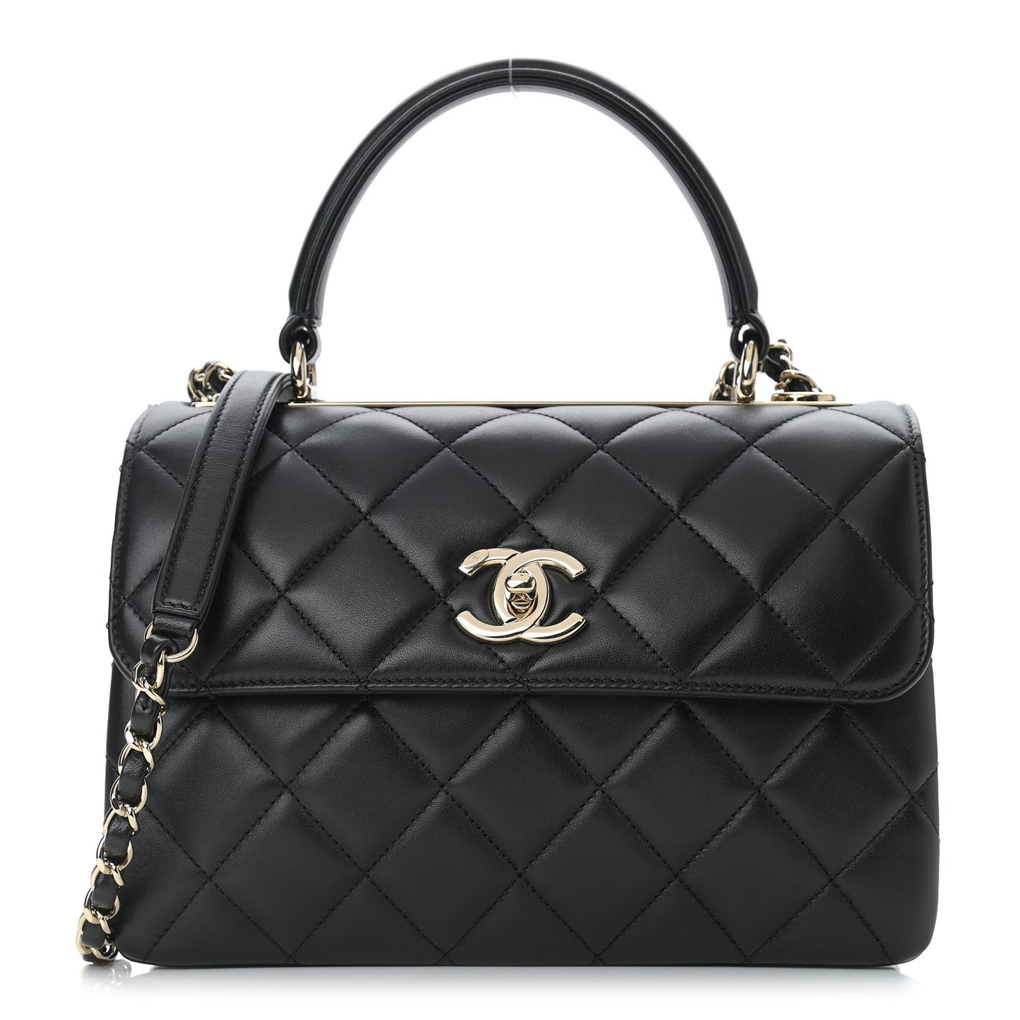 Lambskin Quilted Small Trendy CC Dual Handle Flap Bag Black