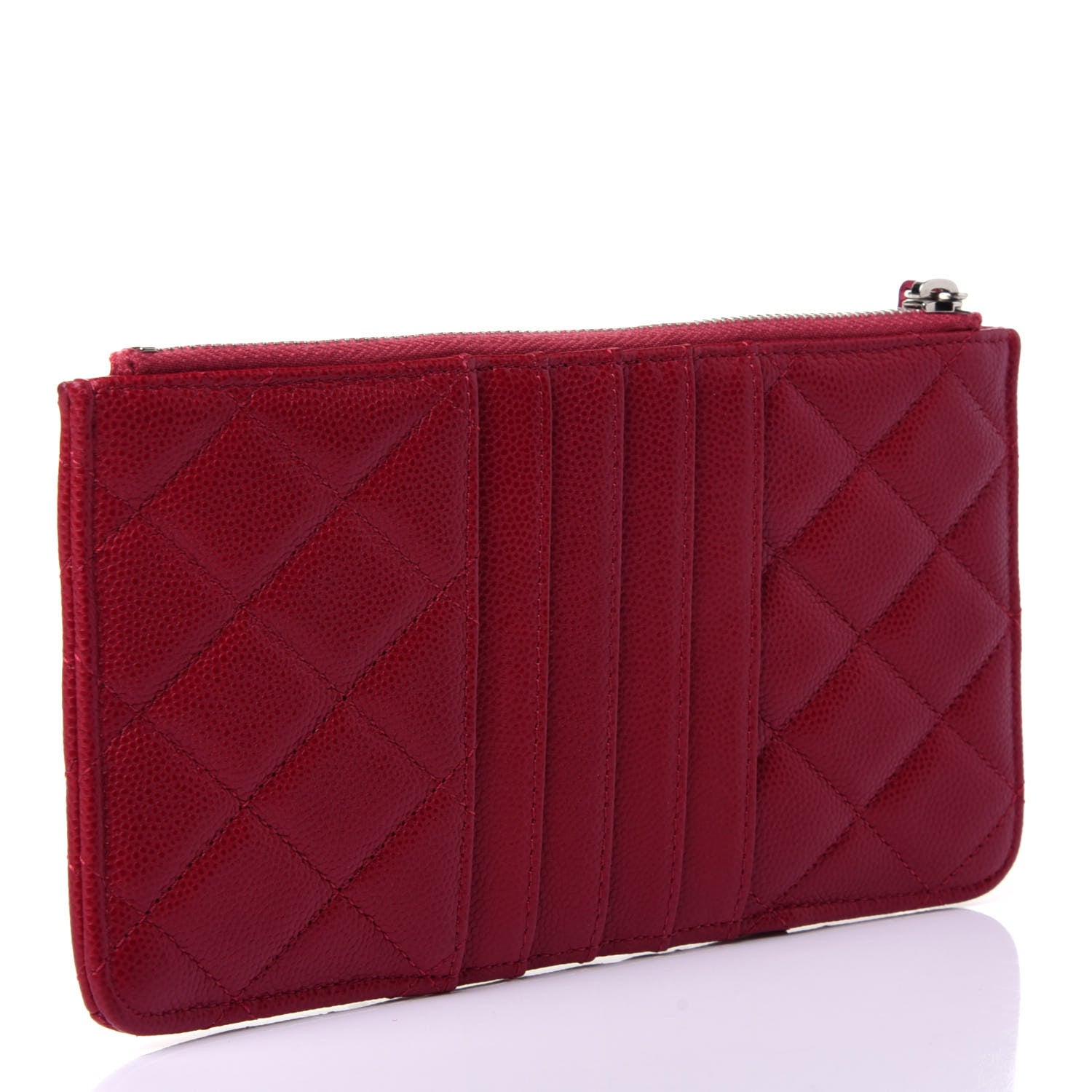 Chanel Caviar Quilted Classic Flat Wallet Pouch Red 2 of 4