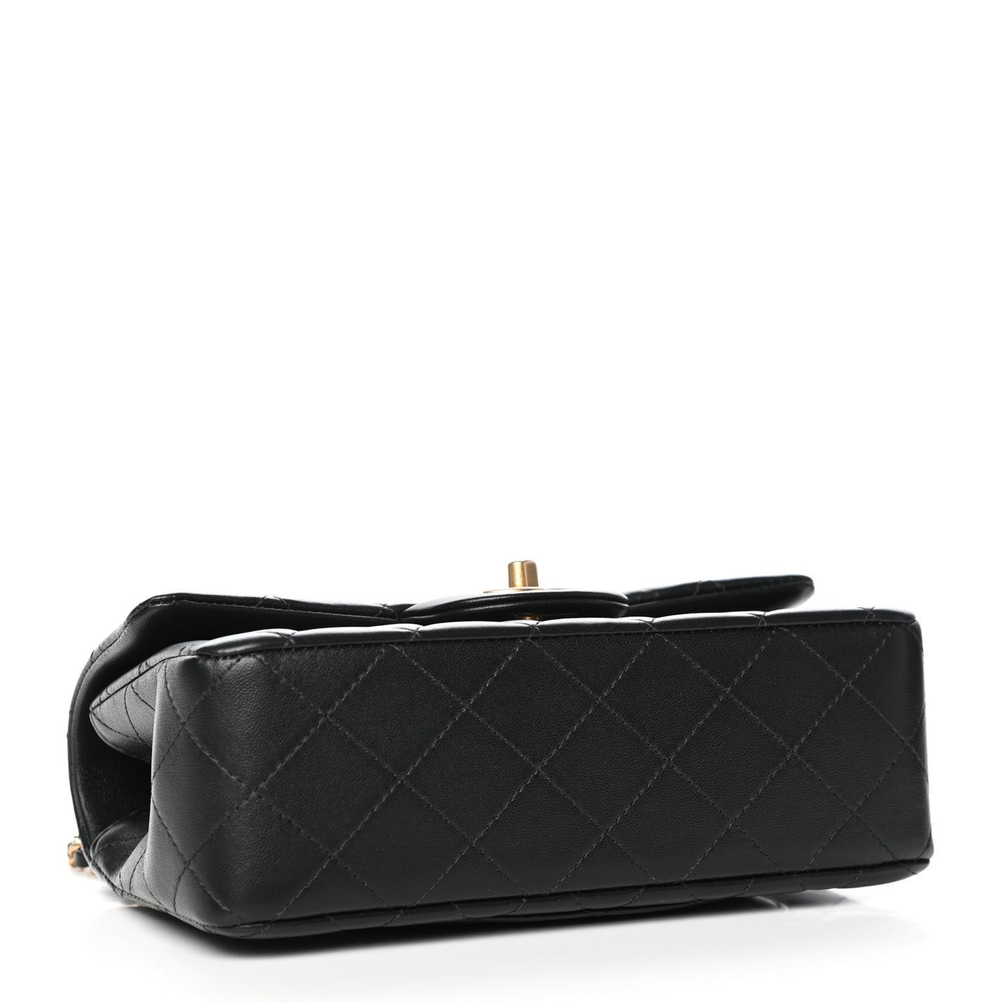 Lambskin Quilted Mini Top Handle Rectangular Flap Black