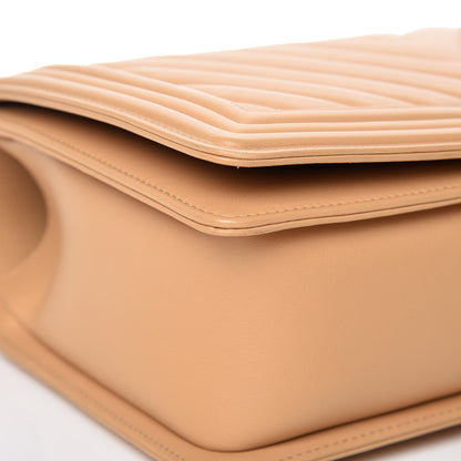 Chanel Calfskin Chevron New Medium Boy Flap Beige 9 of 13