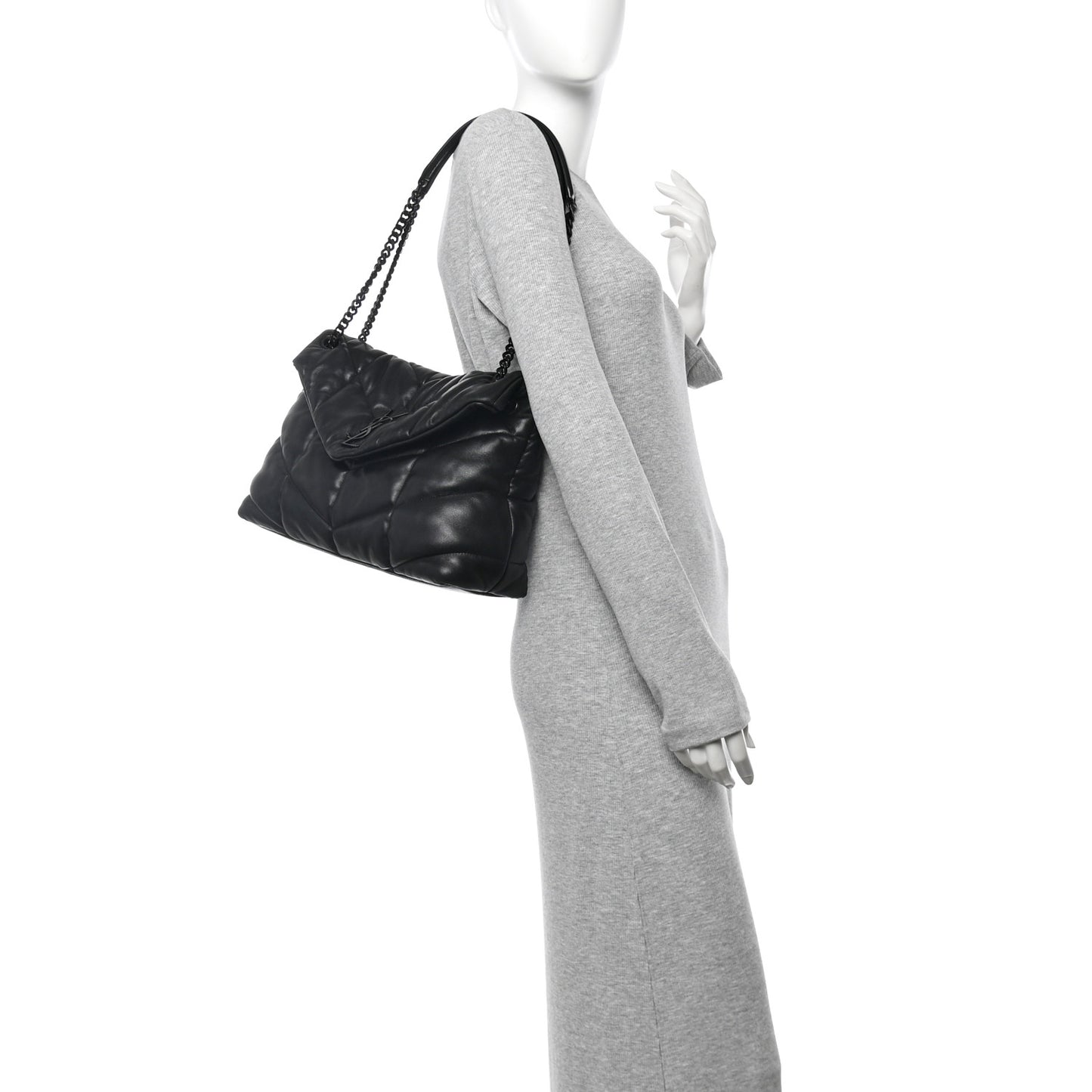 Lambskin Quilted Monogram Monochrome Small Loulou Puffer Chain Satchel Black